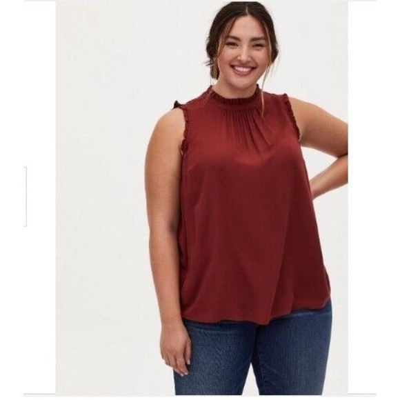 Torrid Women’s Size 1X Rayon Twill Ruffle Trim Mock Neck Tank - Picture 1 of 9